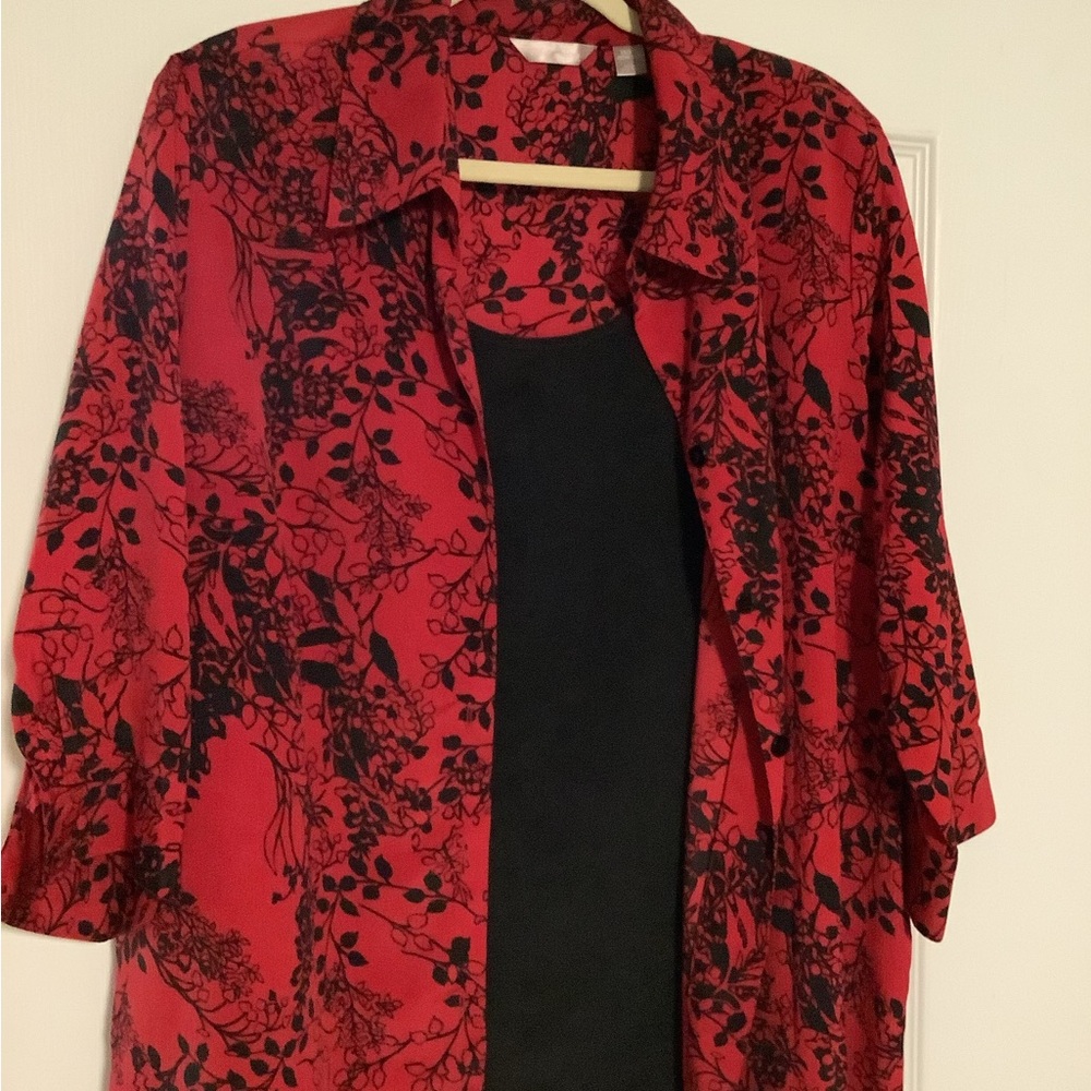 White Stag Red and Black Floral Blouse